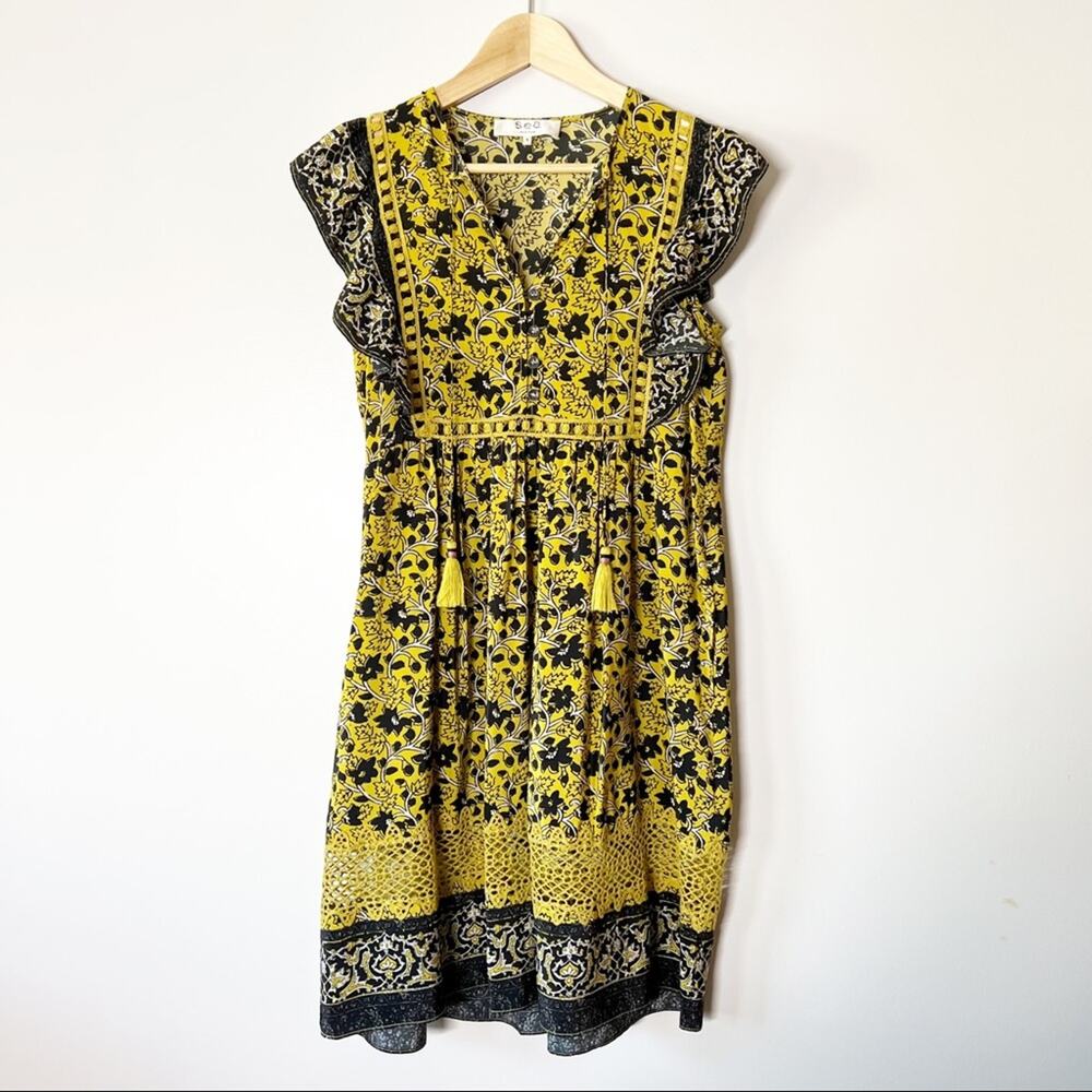 Sea New York‎ Dress Silk Floral Print Yellow Size 4